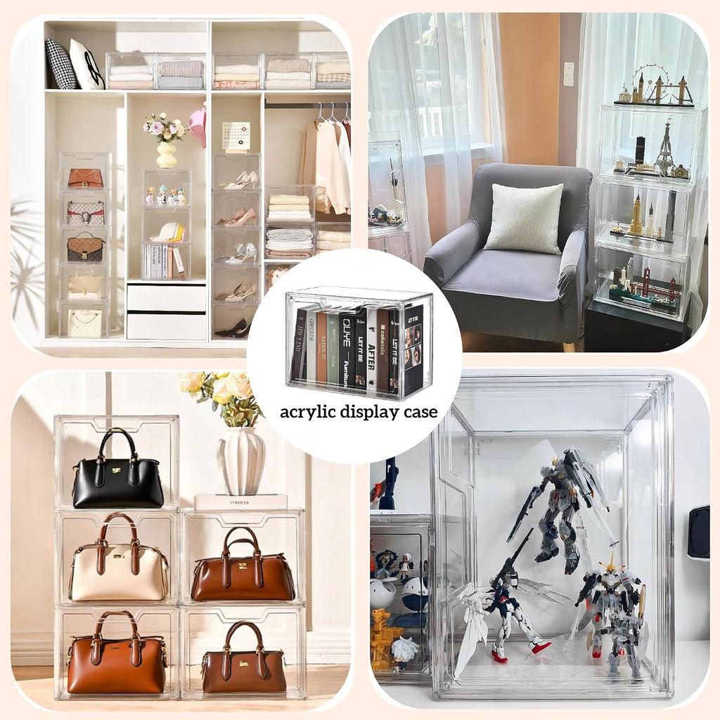 Stackable Acrylic Display Case,Clear Storage Bins with Lid for Collectibles