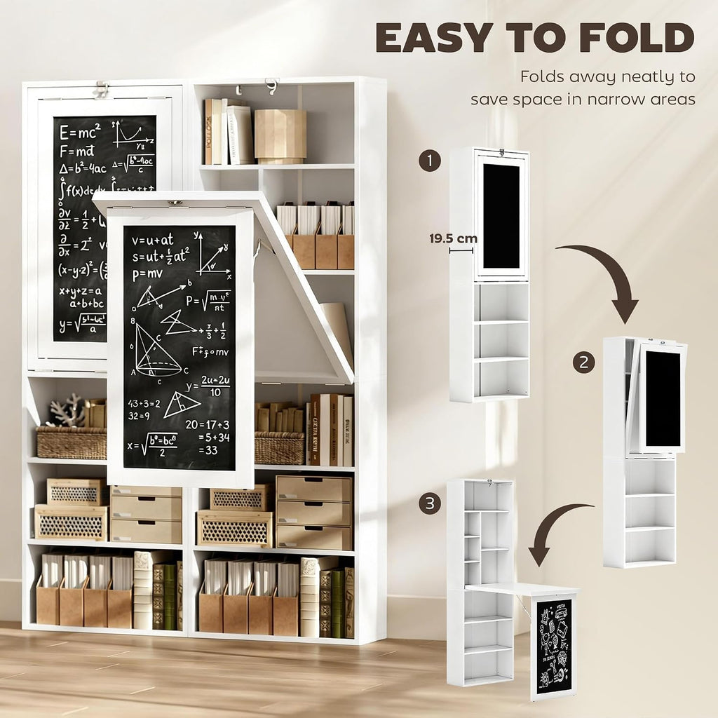 HOMCOM Foldable Desk Wall Mounted Convertible Table for Small Spaces, White