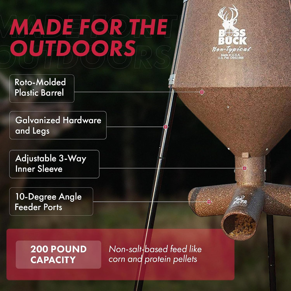 Boss Buck Gravity Deer Feeder for Game & Hunting, 200 lb Corn Capacity