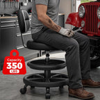Upgrade Rolling Shop Stool with Wheels for Garage, Adjustable Height Heavy Duty Garage Stool with Double Storage Tray, Mechanic Stool Chair with