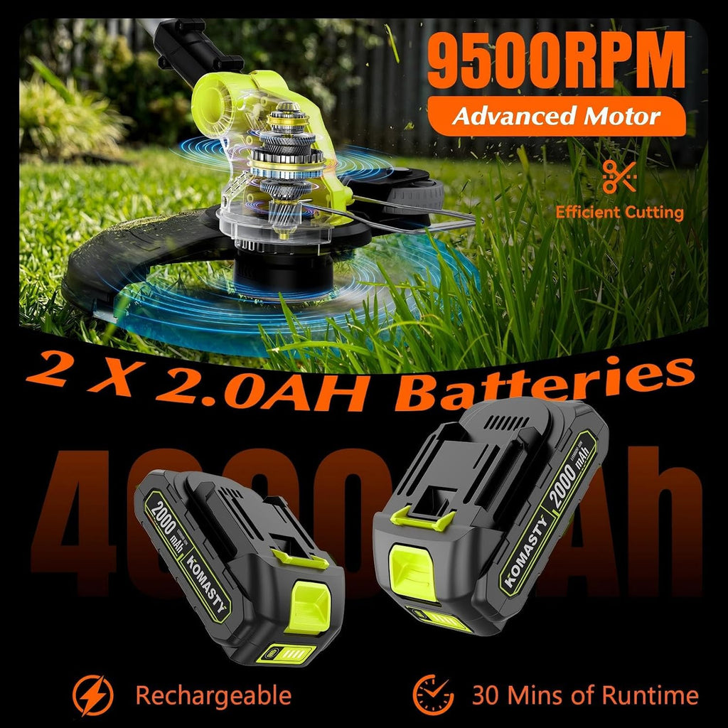 20V Electric Cordless String Trimmer 2 x 2.0Ah Battery Powered with Charger