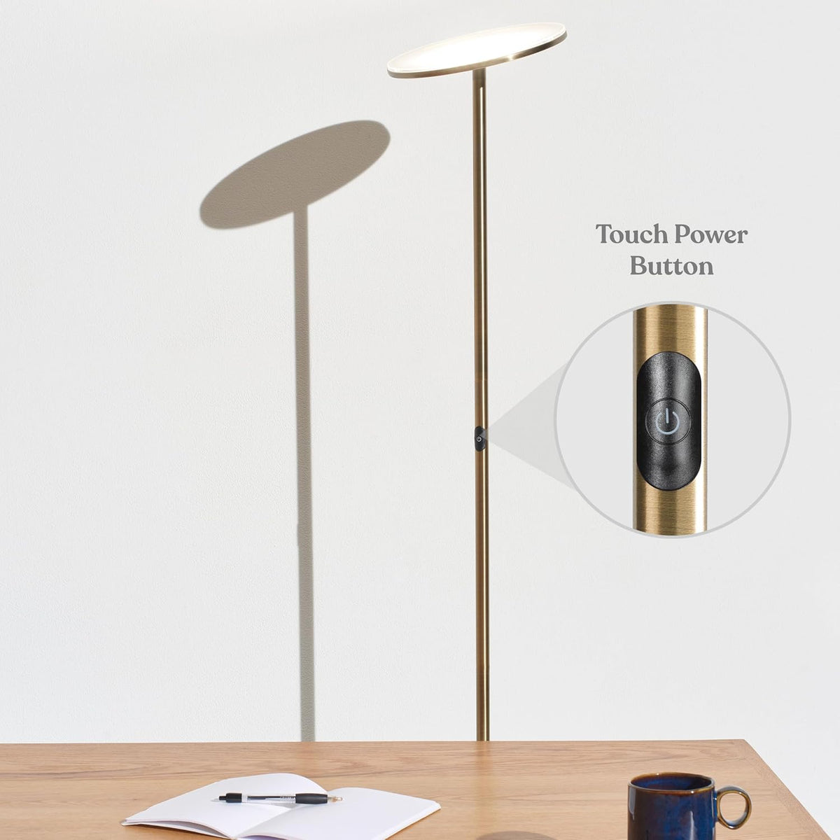 Brightech Sky LED Floor lamp, Torchiere Super Bright Floor Lamp for Living Room Decor & Office - Dimmable, Tall Standing Torch Lamp with Warm Light