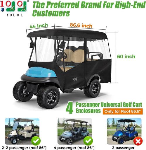 10L0L 4 Passenger Golf Cart Enclosure, 86" Roof Fit, Waterproof 600D