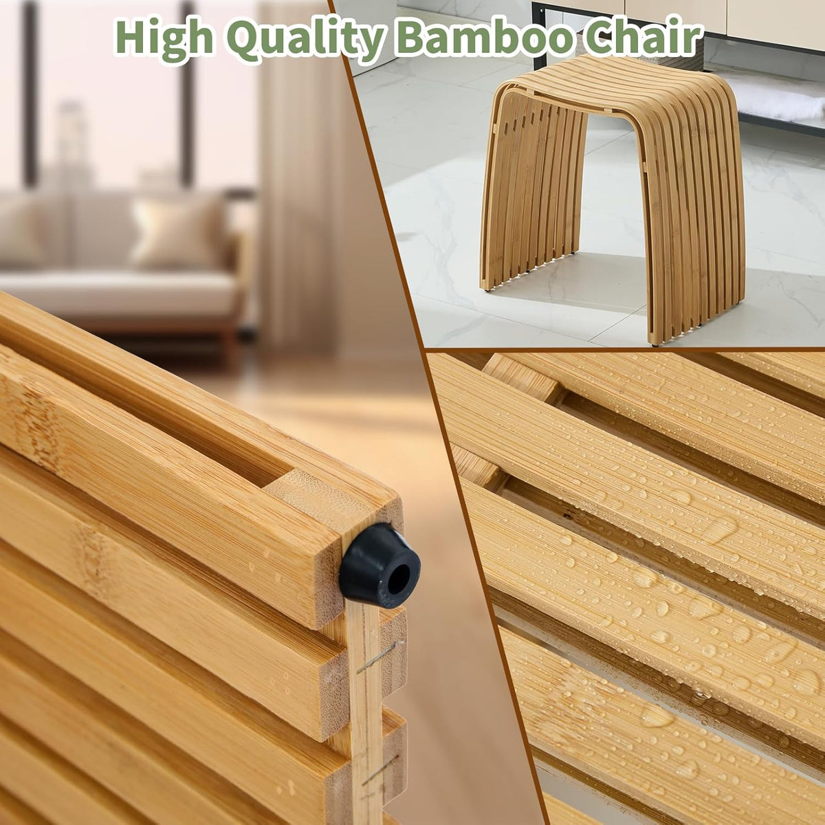 Bamboo Shower Bench, Waterproof Non-Slip Bath Stool,Sturdy Stable