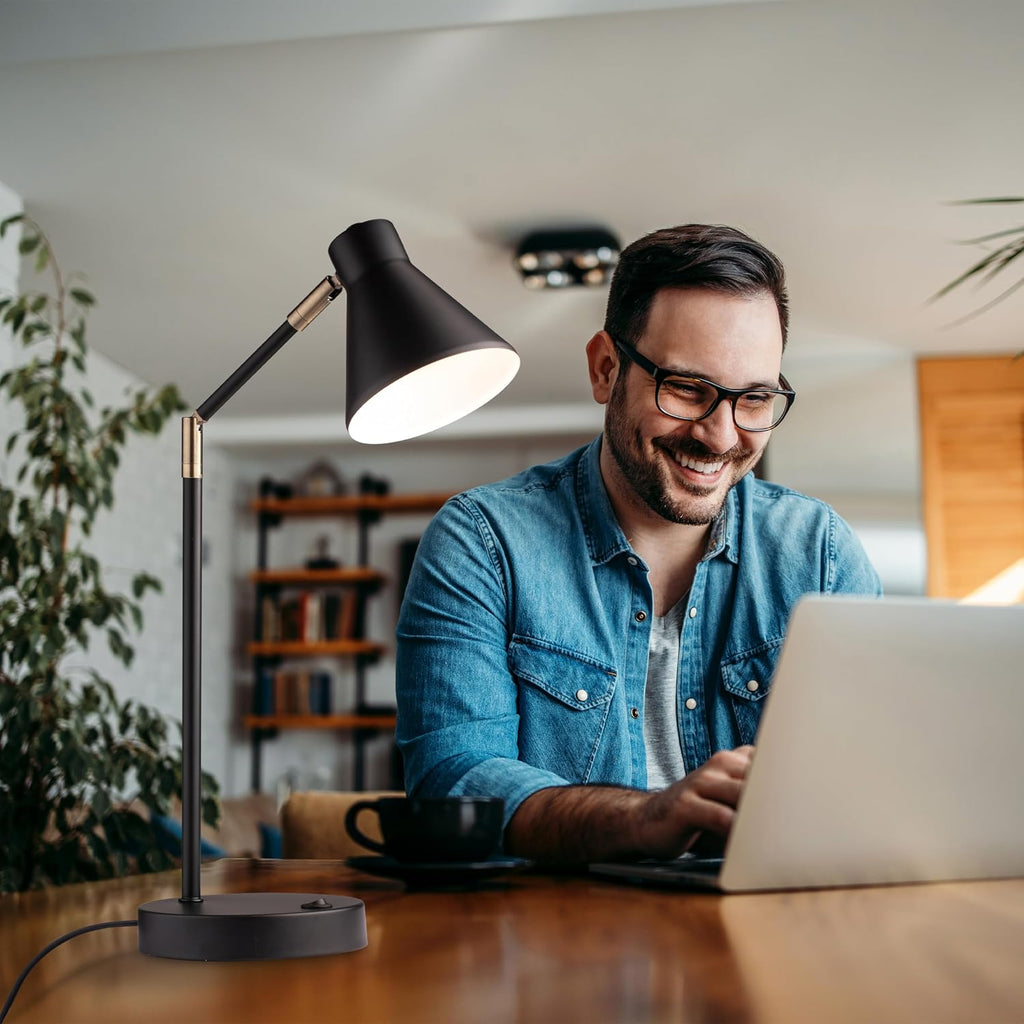 O'Bright Astrum - LED Desk Lamp with Dual USB Charging Ports, 100% Metal, 270 Degree Swivel Arms, Soft White Light (3000K), Bedside & Home Office