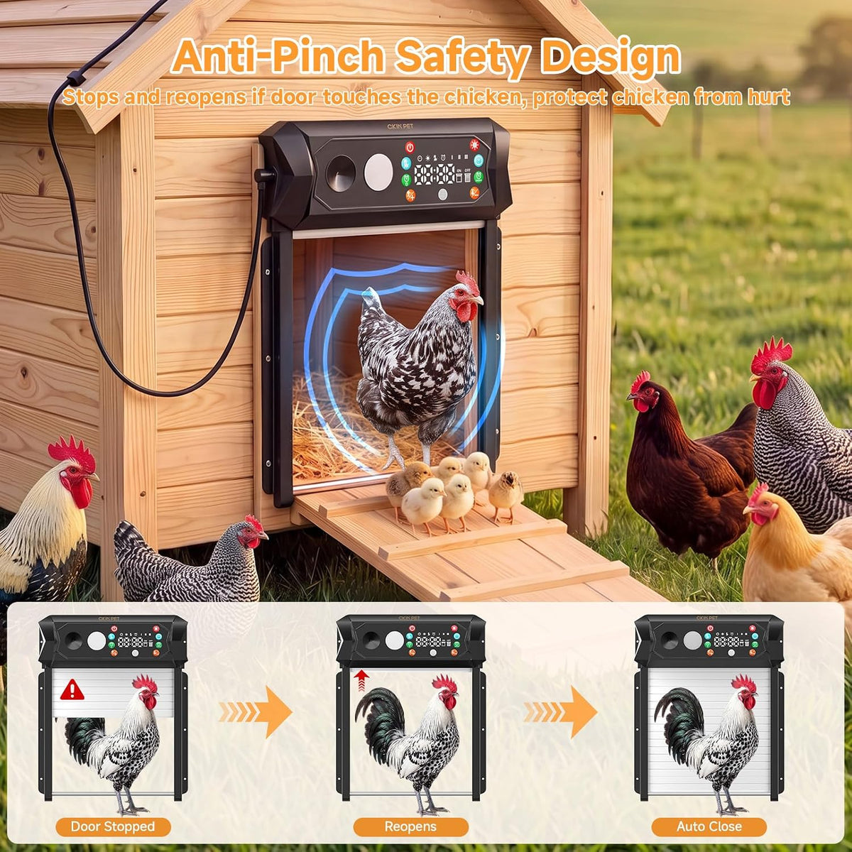 Automatic Chicken Coop Door Solar Powered, Large 9.45”X10.24” Opening