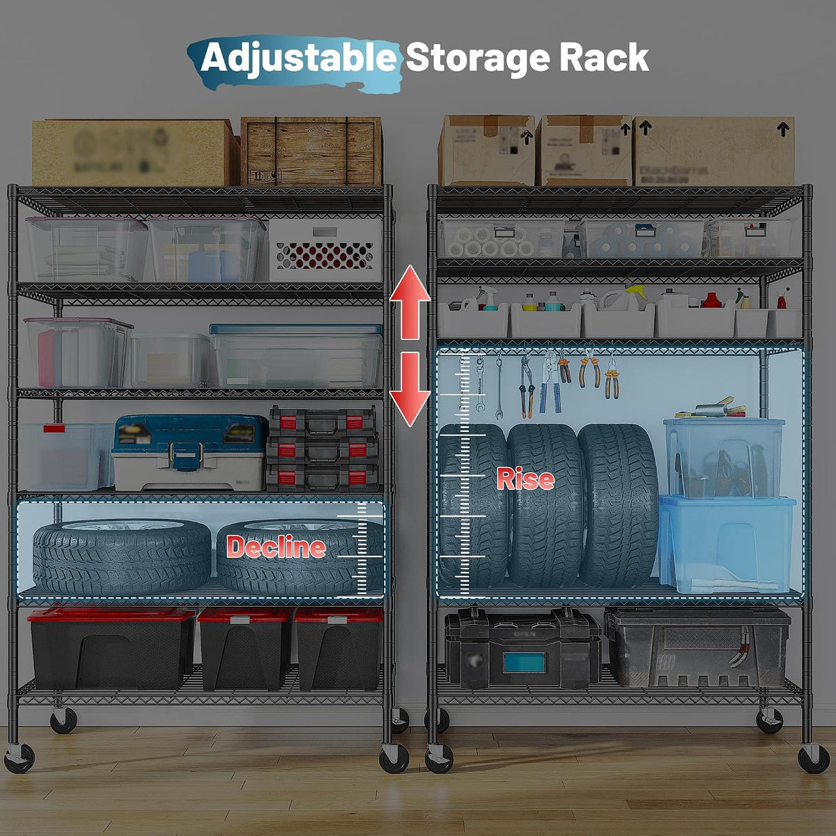 Heavy Duty 6-Tier Rolling Storage Shelves with Wheels for Garage