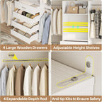 Aheaplus Closet System, 4-9Ft Closet Organizer with 4 Wooden Drawers, White