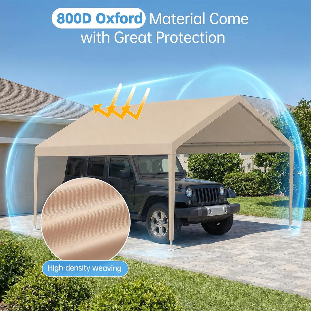 10x20 FT Carport Replacement Canopy Top, 800D Oxford Heavy Duty Waterproof Tarp Cover with 36 Ball Bungees, UV Protection Garage Shelter Replacement