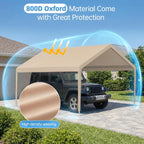 10x20 FT Carport Replacement Canopy Top, 800D Oxford Heavy Duty Waterproof Tarp Cover with 36 Ball Bungees, UV Protection Garage Shelter Replacement