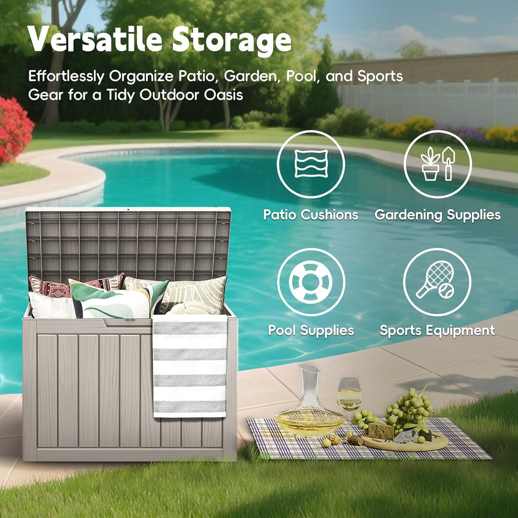 Outdoor Storage Box, 50 Gallon Waterproof Resin Deck Box, Storage Bin for Package Delivery, Patio Furniture Cushion, Garden Tools, Pool Accessories