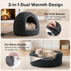 2 in 1 Foldable Heated Cat Cave Beds for Indoor Cats and Dogs