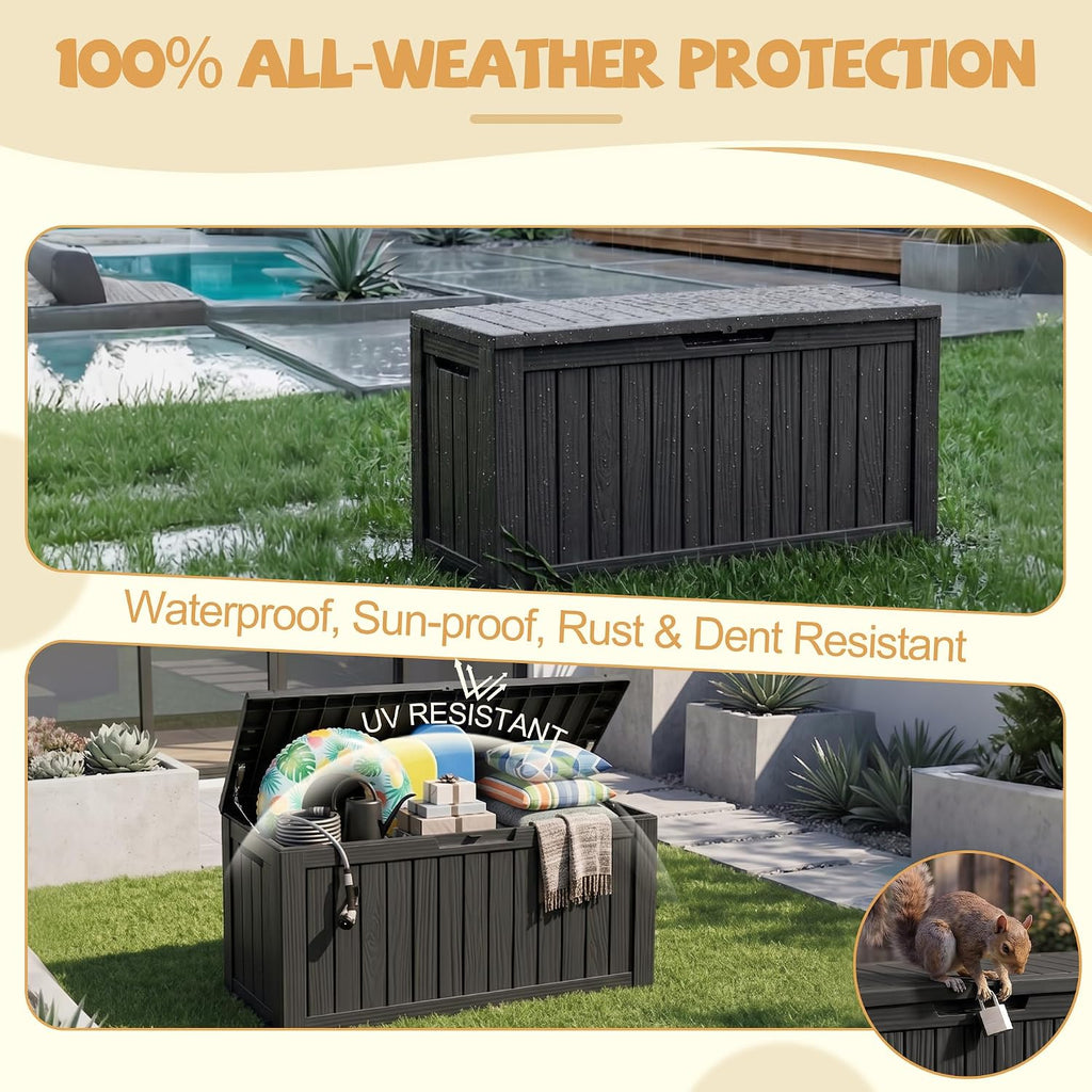 Outdoor Storage Box, 165 Gal Gen 2 Resin Deck Box w/ Gas Struts & Wheels