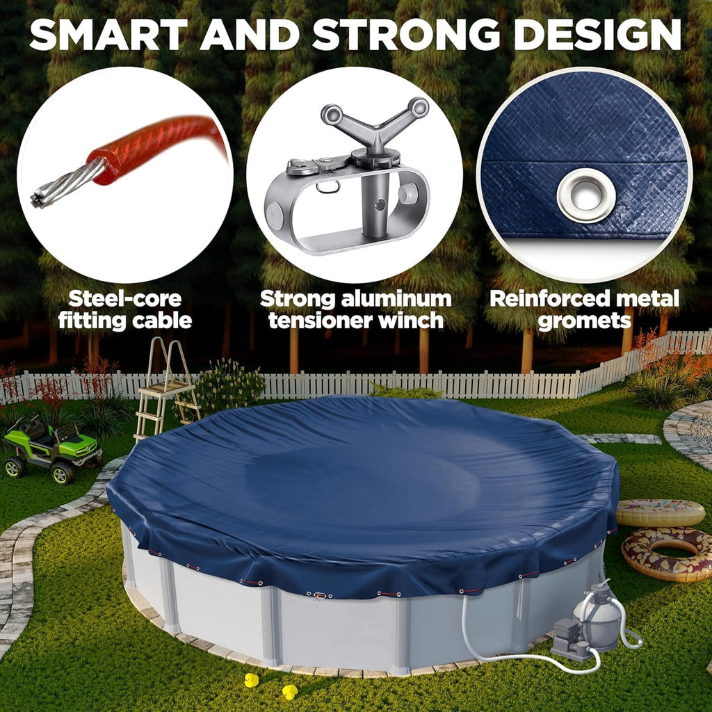 24 ft Round Winter Pool Cover for Above Ground Pools, Navy Blue, Resistant