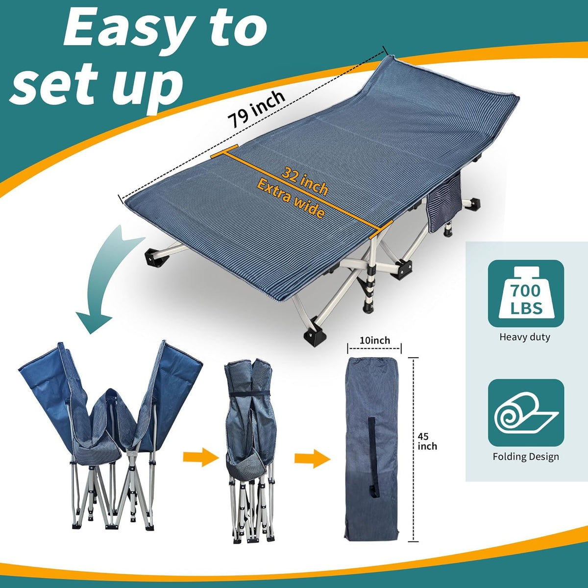 Oversize 32" Camping Cot with Mattress, 900LBS Camping cots for Adults