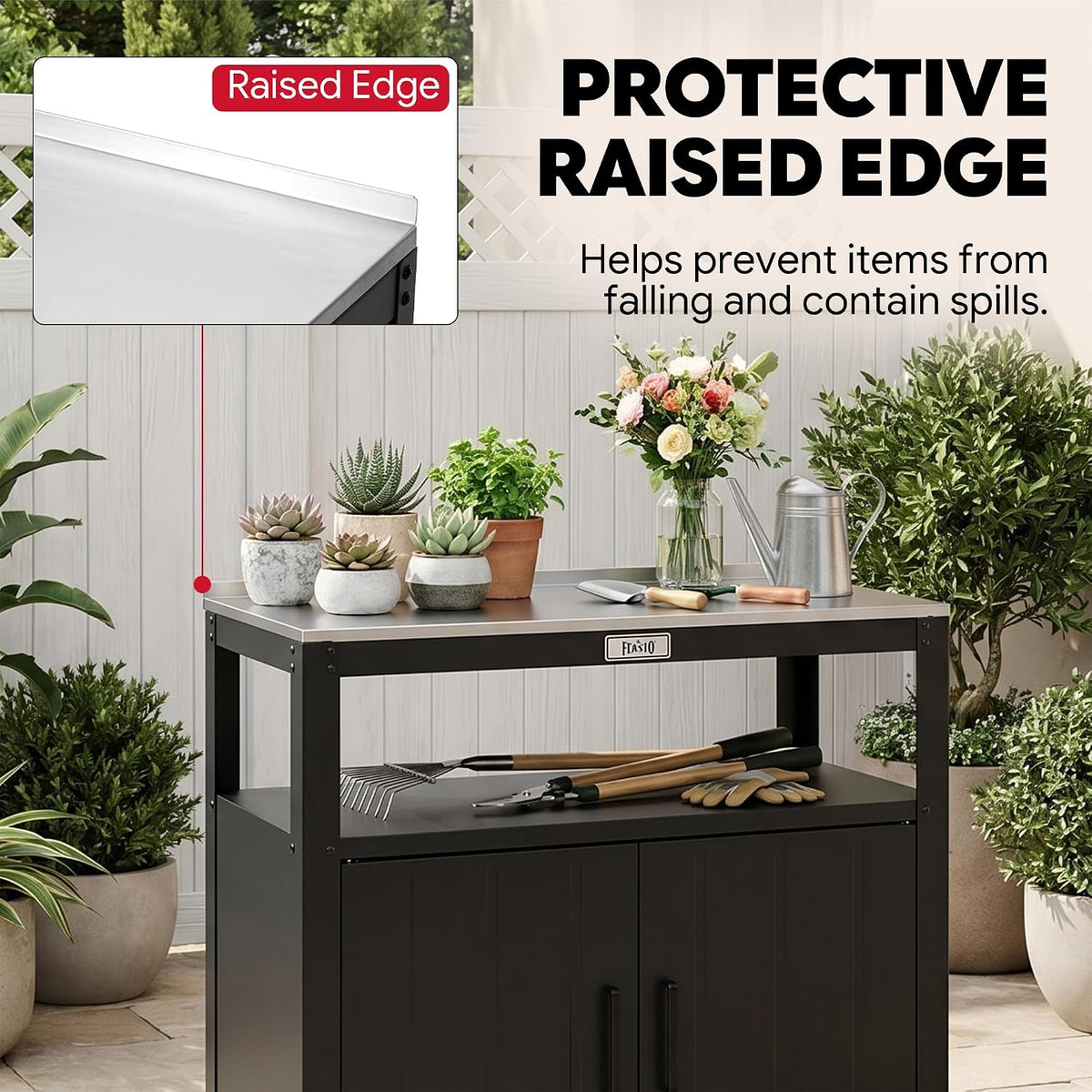 Feasto Metal Outdoor Potting Bench with Storage Cabinet for Garden Work