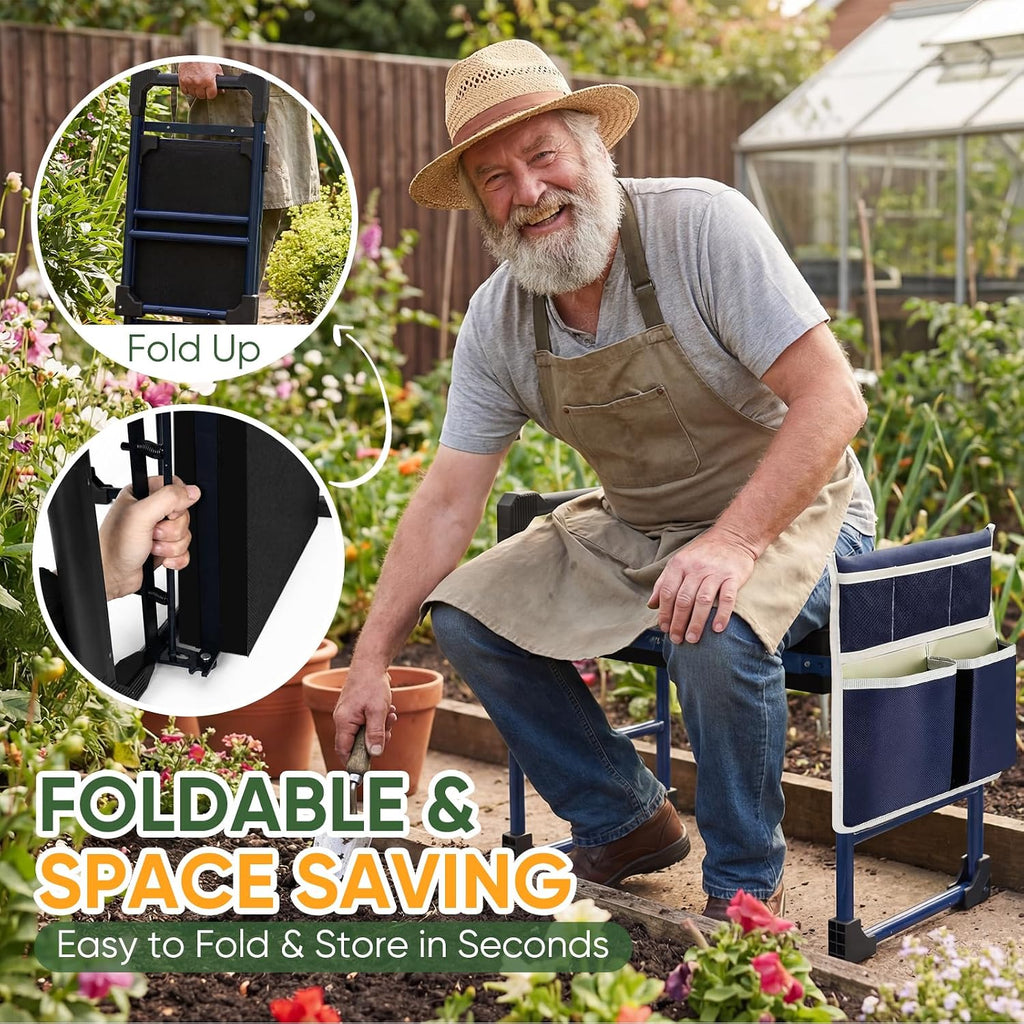 Garden Kneeler and Seat, Heavy Duty Foldable w/Soft Kneeling Pad