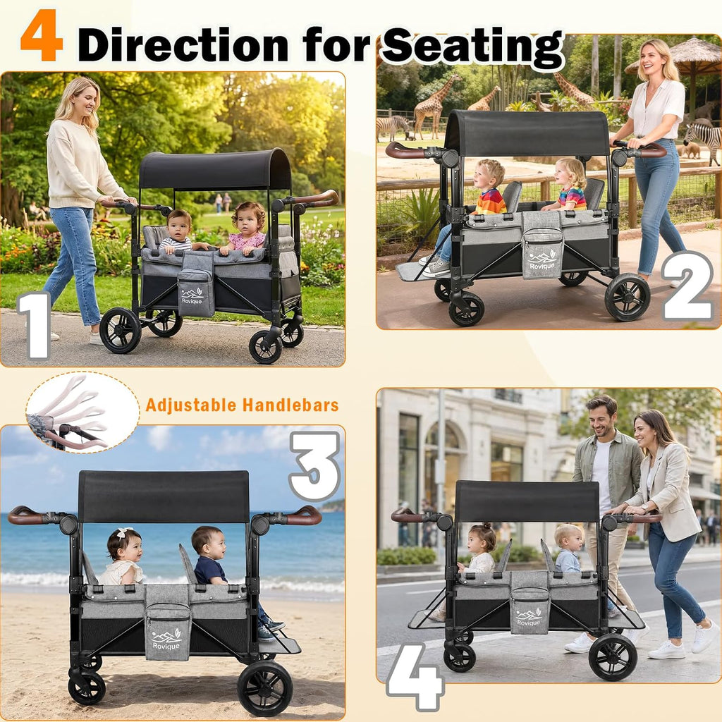 Wagon Stroller for 2 Kids, Aluminum Baby Wagon with Extra Long Extender
