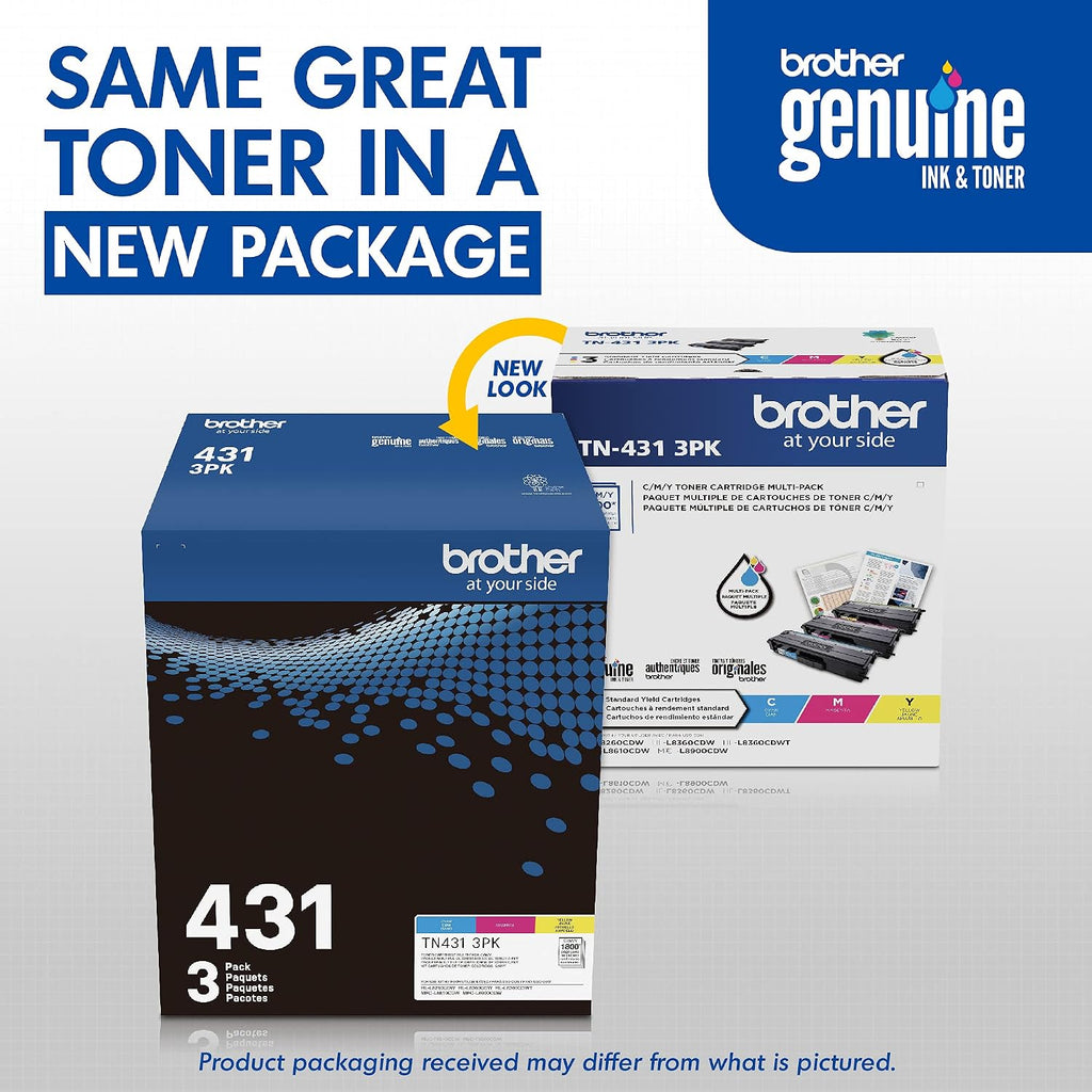 Brother TN-431 3PK, Cyan, Magenta, Yellow, Standard Yield, Model: TN4313PK