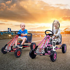 HONEY JOY Go Kart for Kids, 4 Wheel Quad Off-Road Pedal On Foot Go Cart w/Steering Wheels & Adjustable Seat, 2 Safety Brakes, EVA Tires, Clutch