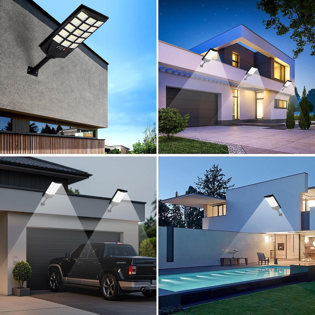 Solar Lights Outdoor Waterproof, 6500K Dusk to Dawn Solar Street Light Motion Sensor with Remote, LED Security Flood Light for Outside Garden Yard