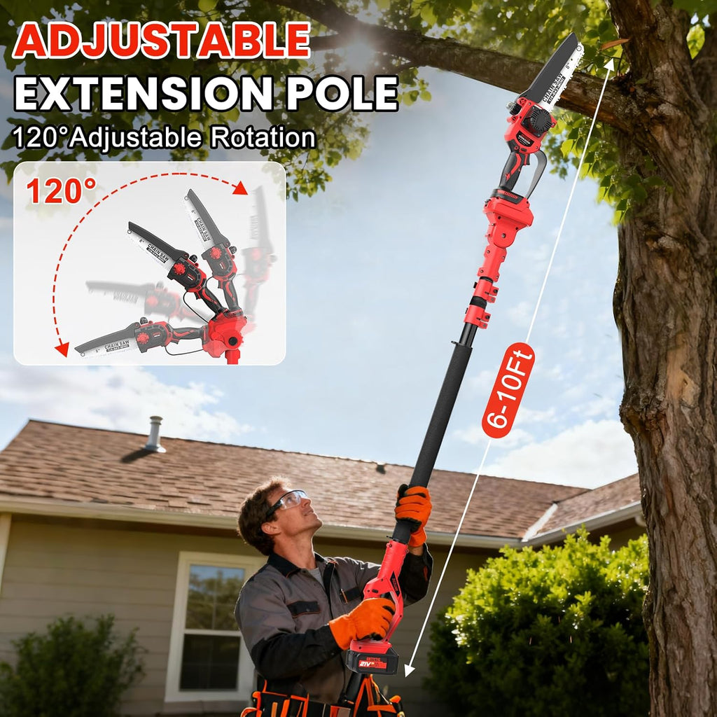 2-in-1 Cordless Pole Saw, 8 Inch Mini Chainsaw, 6.6-Ft Electric Pole Saws