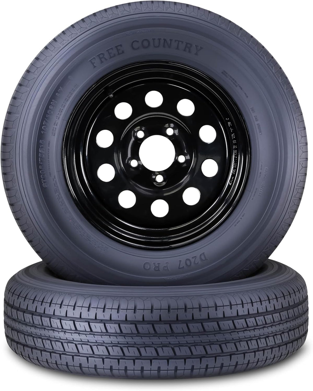 Free Country Trailer Tire Wheel ST205/75R15 8PR D 107N 5X4.5 Black Mod Pk2