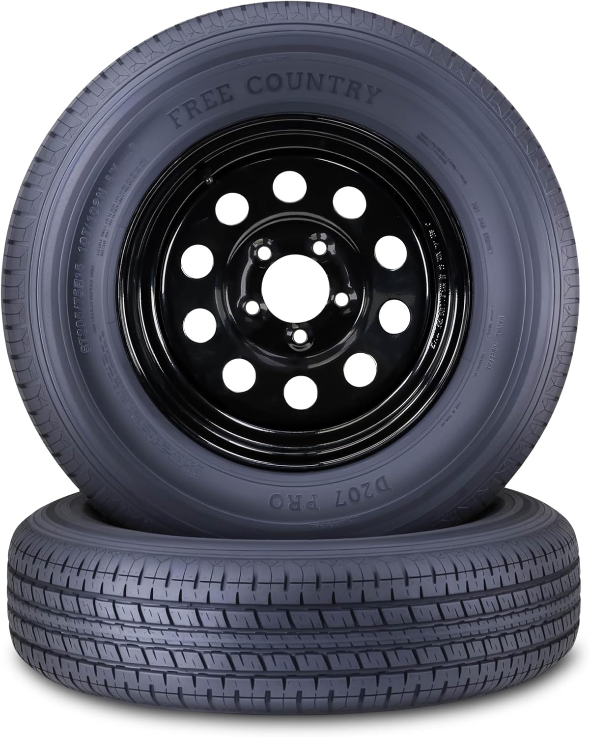 Free Country Trailer Tire Wheel ST205/75R15 8PR D 107N 5X4.5 Black Mod Pk2