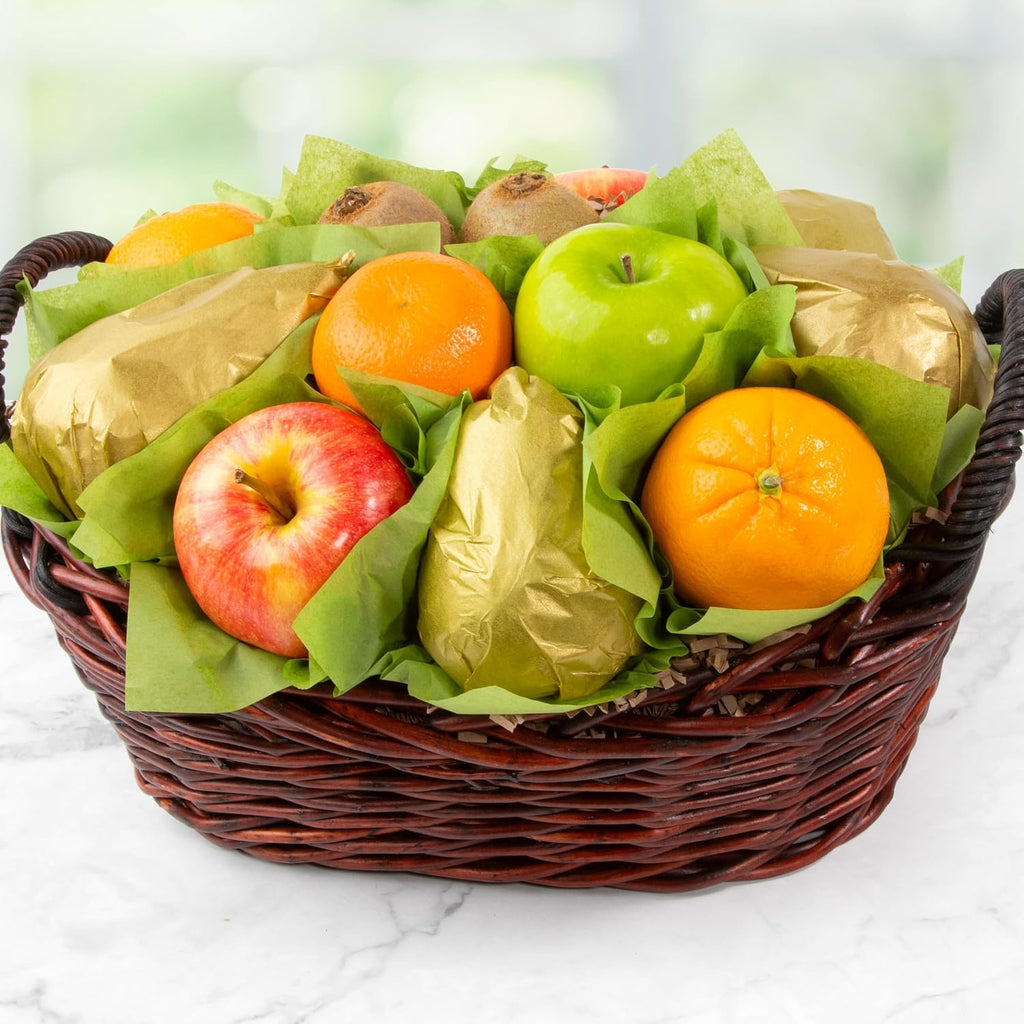 A Gift Inside Fresh Fruit Basket with Comice Pears, Apples, Kiwi & Citrus – Mixed Fresh Fruit Gift Basket for Every Occasion