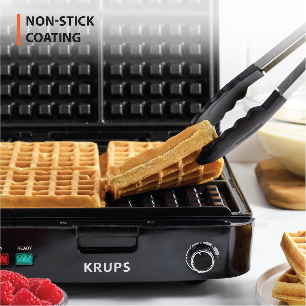 KRUPS 4-Slice Belgian Waffle Maker Nonstick Removable Plates