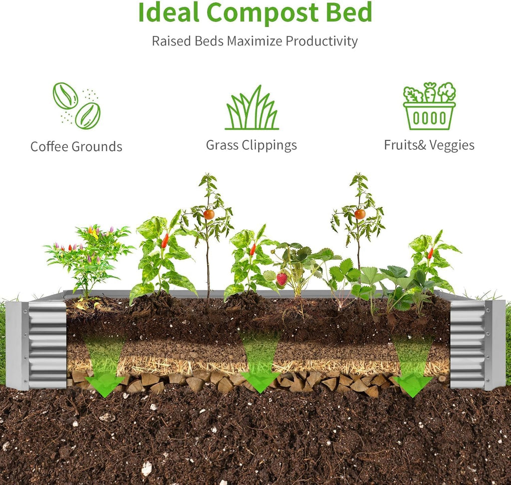 Land Guard 3 Pack 8×4×1ft Galvanized Metal Raised Garden Bed, Metal Planter Kit Box Outdoor for Deep-Rooted Vegetables, Flowers, Green and Herbs