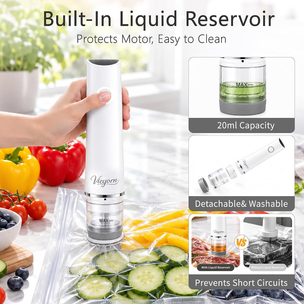 60kPa Compact Food Vacuum Sealer Kit with 30 Reusable Bags-10S/M/L