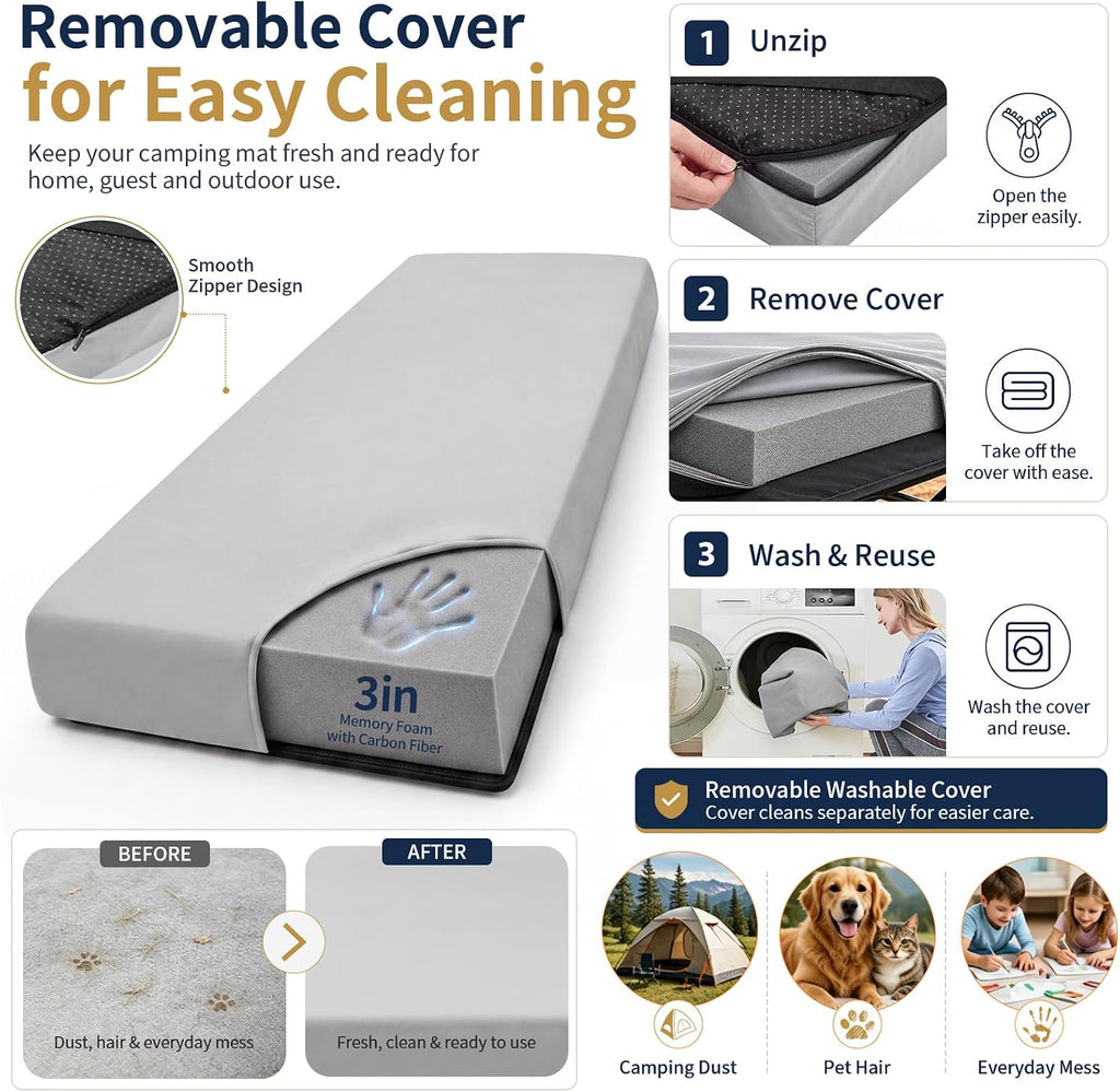 Memory Foam Camping Mattress Pad,Sleeping Pad for Camping