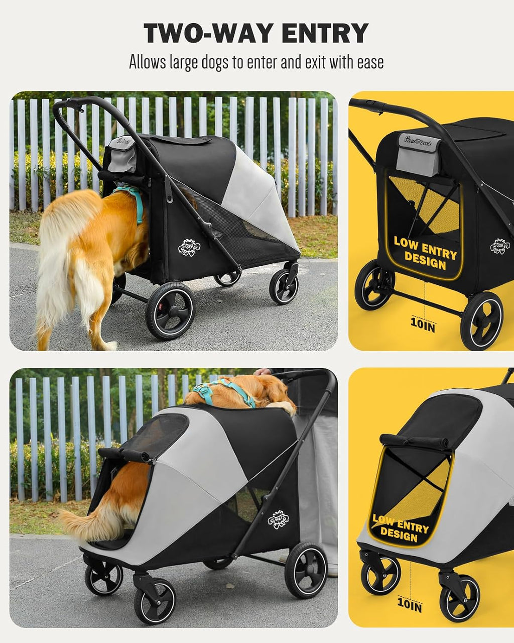 Dog Stroller for Large & Medium Dogs, 4 Wheels Pet Stroller for Large Dogs up to 120lbs, Extra Large Dog Stroller with Foldable Design, Sun Shades