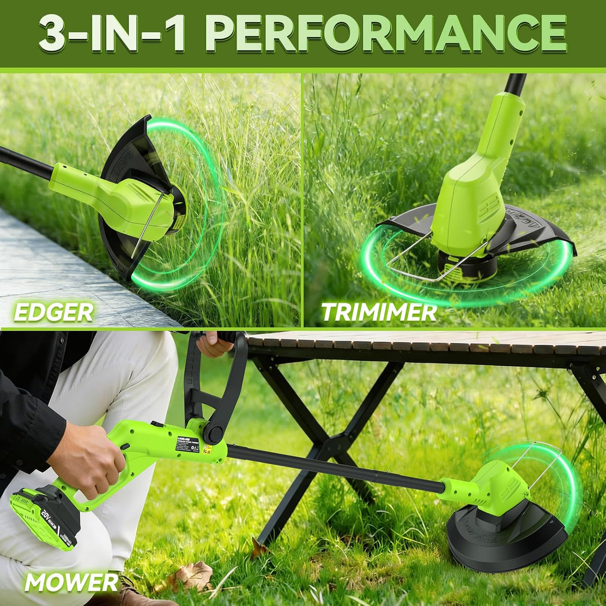 20V Cordless Weed Wacker, Battery Powered Weed Eater with 2 Batteries