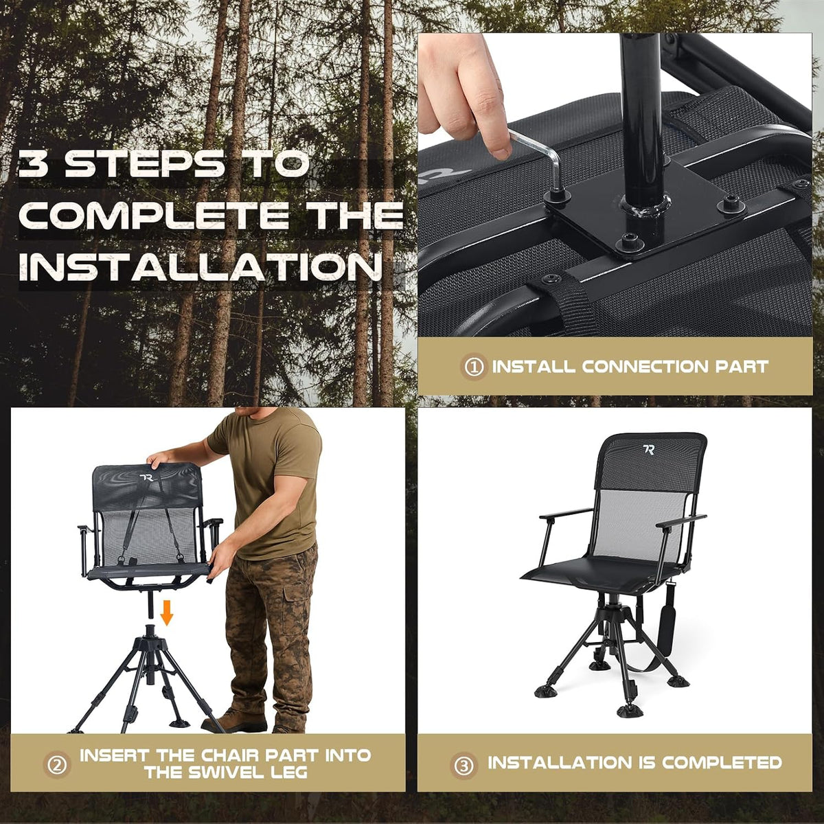TR Swivel Hunting Chair 360° Silent, 400lbs Folding Adjustable Height