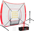 7x7 Ft Baseball and Softball Training Net with Batting Tee, Strike Zone Target, Portable Hitting and Pitching Practice Set