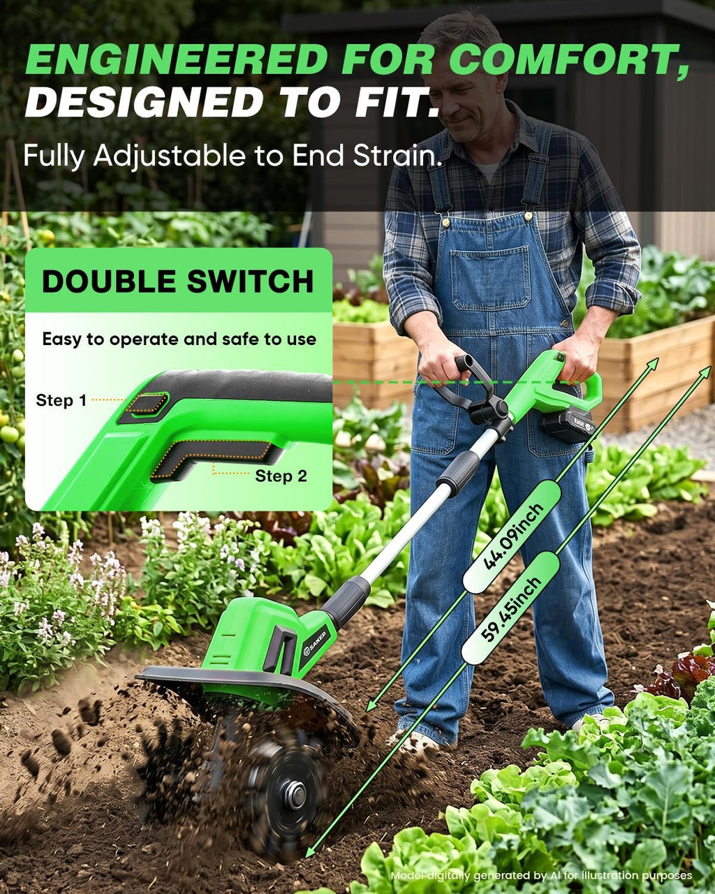22V Cordless Garden Tiller, Battery Operated Cultivator Rototiller