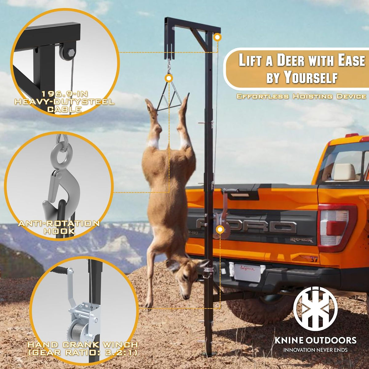 Deer Hoist for Truck Hitch, 600lbs Capacity Deer Hanger with Winch Gambrel