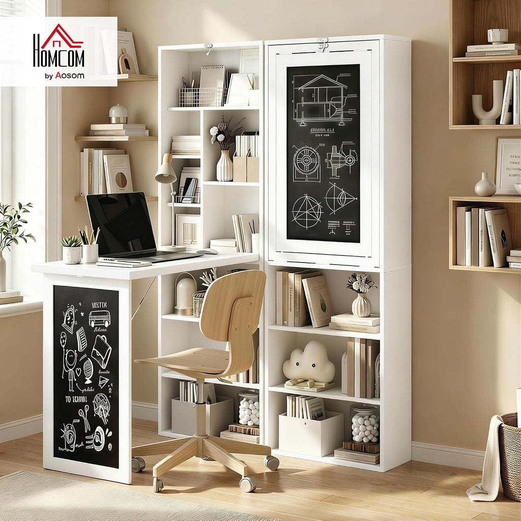 HOMCOM Foldable Desk Wall Mounted Convertible Table for Small Spaces, White