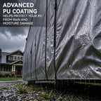 FRUNO Oxford Fabric Travel Trailer Cover RV Cover 24'-27' Waterproof Rip-Resistant Anti-UV Camper Cover for Winter Snow with Jack Cover 4 Tire Covers