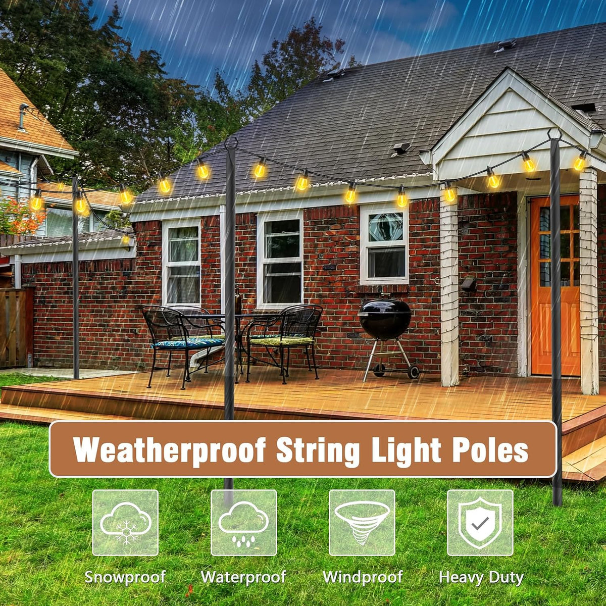NUERPO 7 Pack String Light Poles,Metal Poles for Hanging Outdoor Light Strings,7 Pack 10 FT Light Poles Stand for Outside Garden,Patio,Wedding