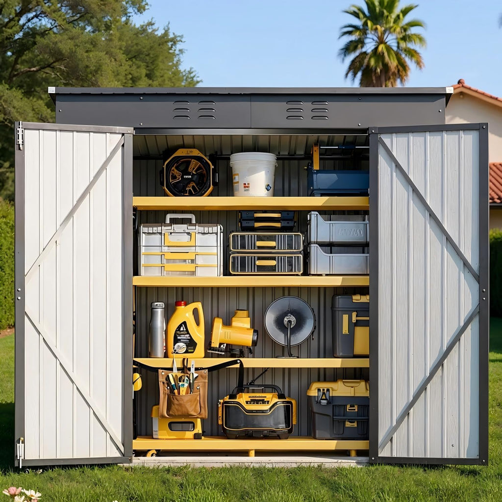 Bealife 6' x 4' Outdoor Storage Shed,Metal Shed Lockable Door - Dark Gray