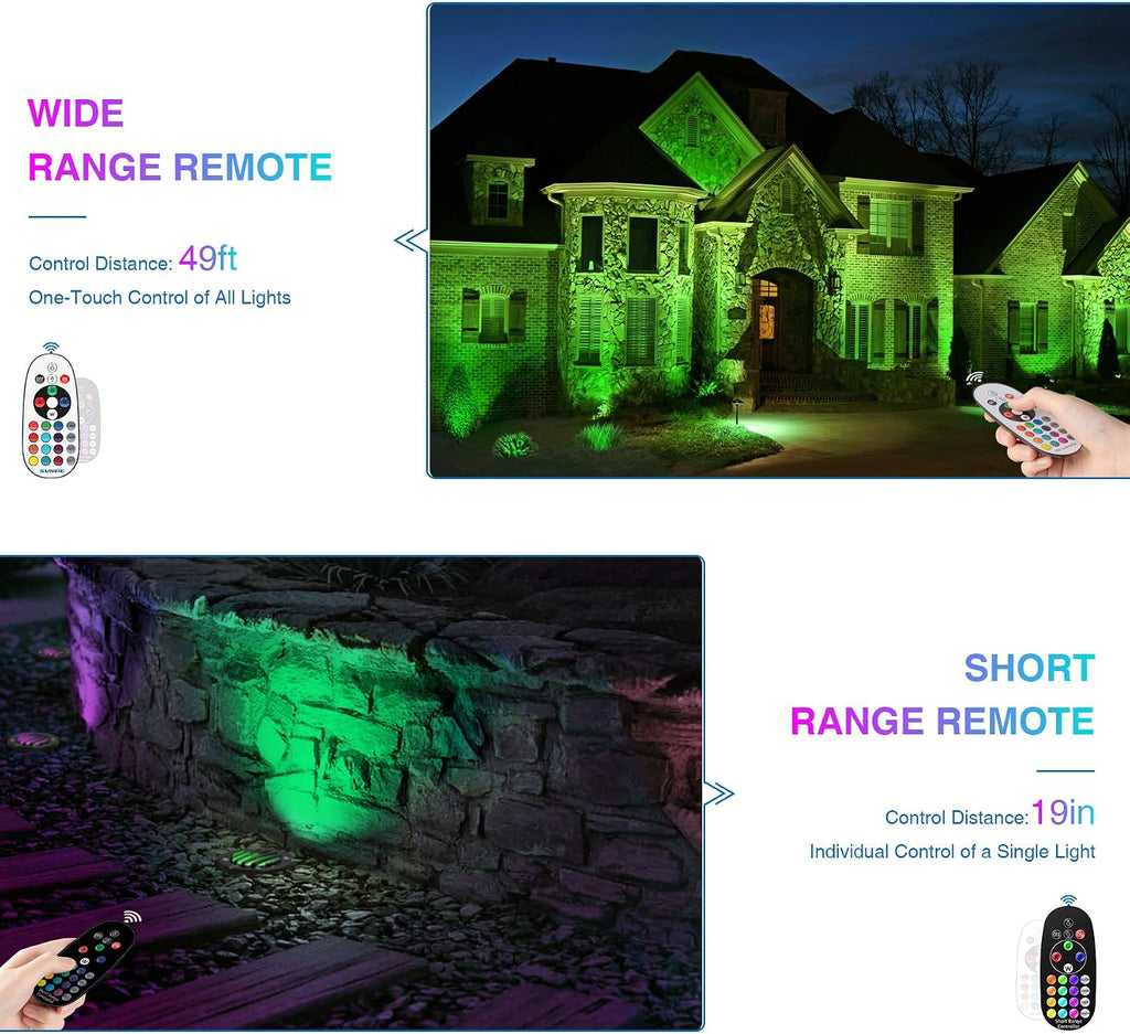 SUNVIE 8-Pack RGB Well Lights Low Voltage Landscape Lighting, Grated Top