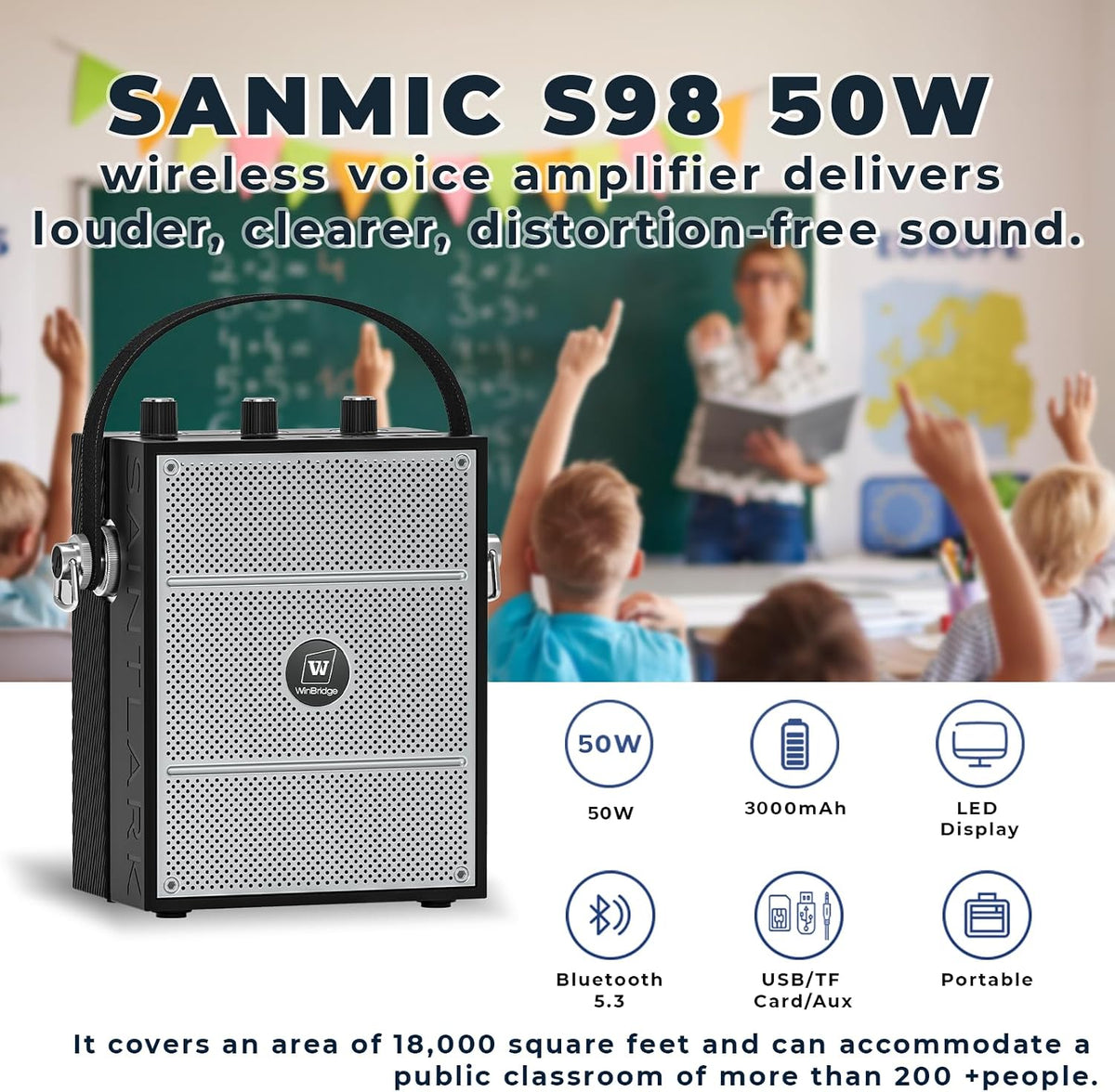 50W Voice Amplifier for Teachers, Portable PA Speaker with Microphone