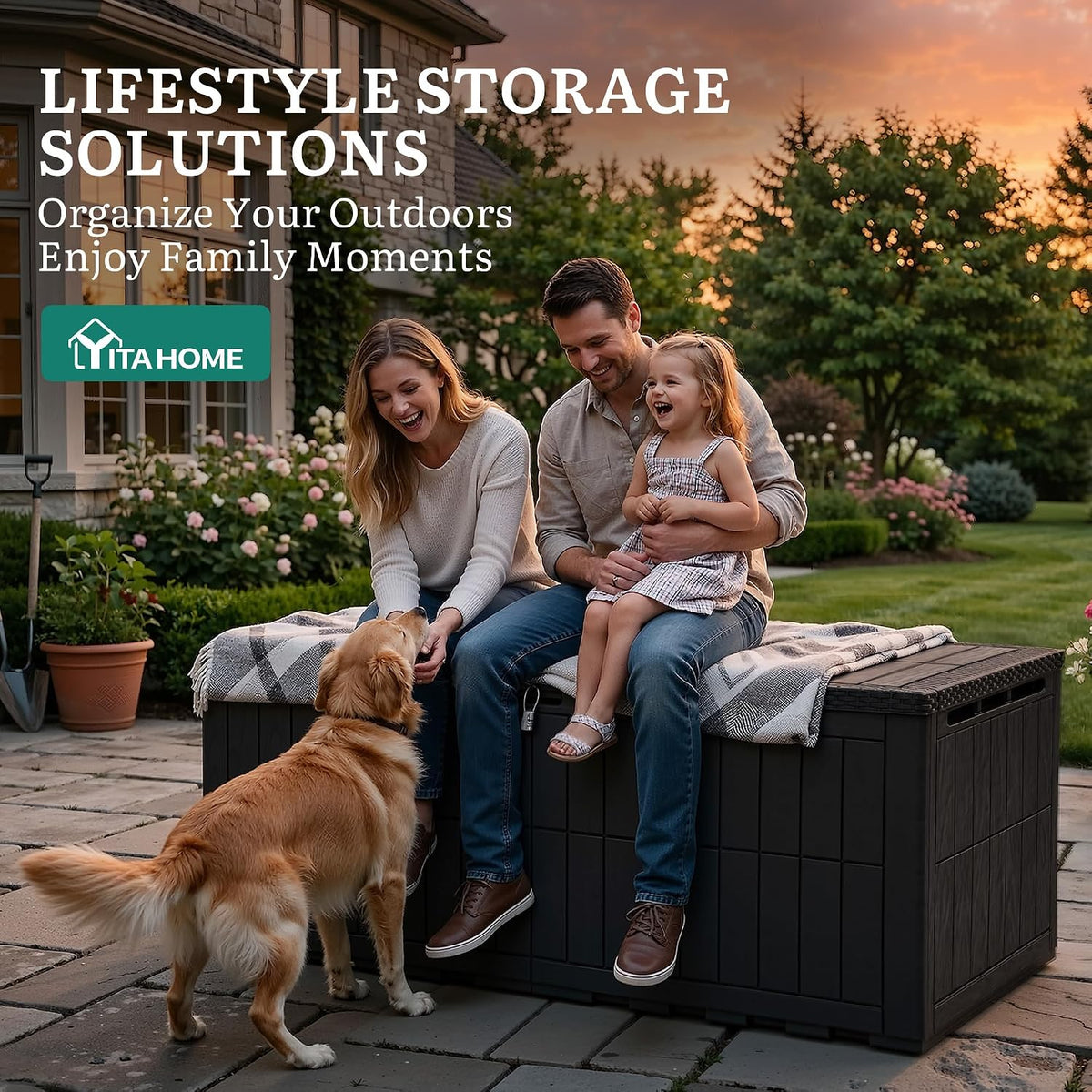 YITAHOME 240 Gallon Large Outdoor Storage Box XXL Resin Deck Box with Lock