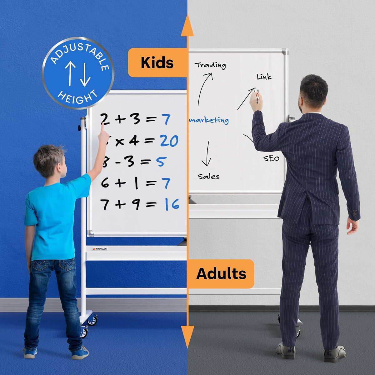 Rolling Whiteboard on Wheels 48" x 36", Double Sided White Board