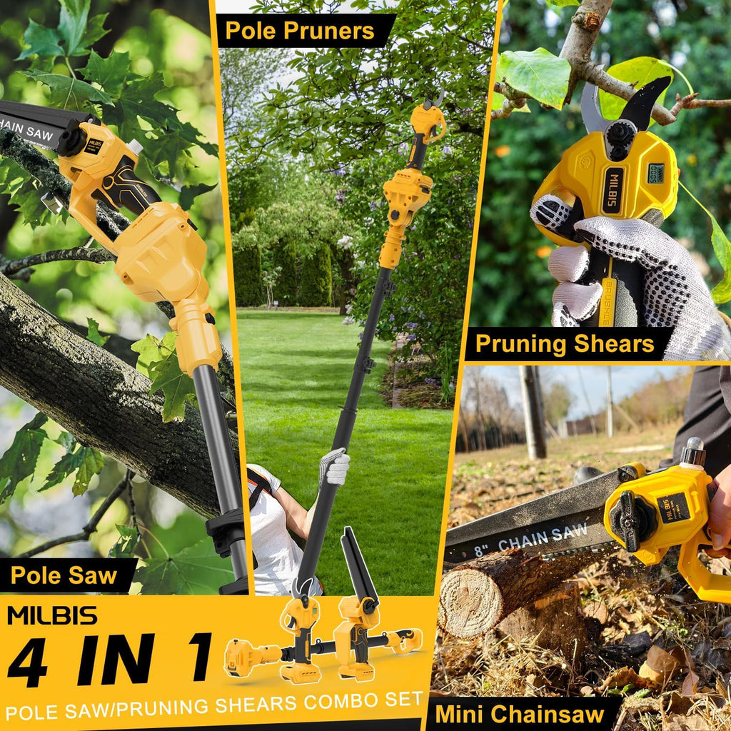 4-in-1 Cordless Pole Saw & Electric Pruning Shears for DeWalt 20V Battery