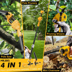 4-in-1 Cordless Pole Saw & Electric Pruning Shears for DeWalt 20V Battery