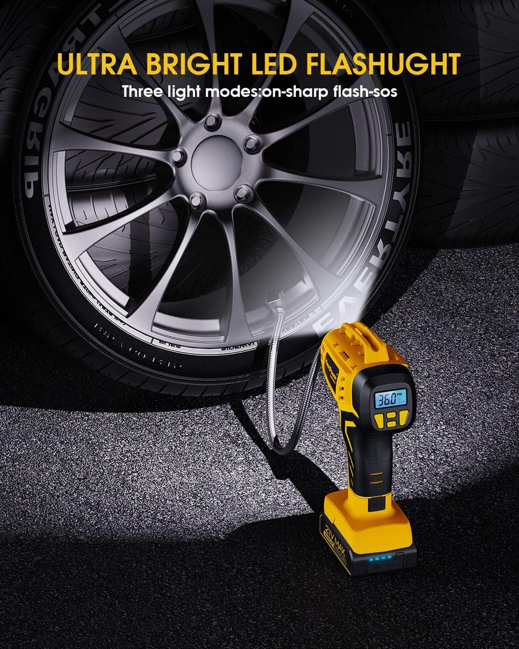 Tire Inflator Portable Air Compressor 21V Battery Powered 160PSI